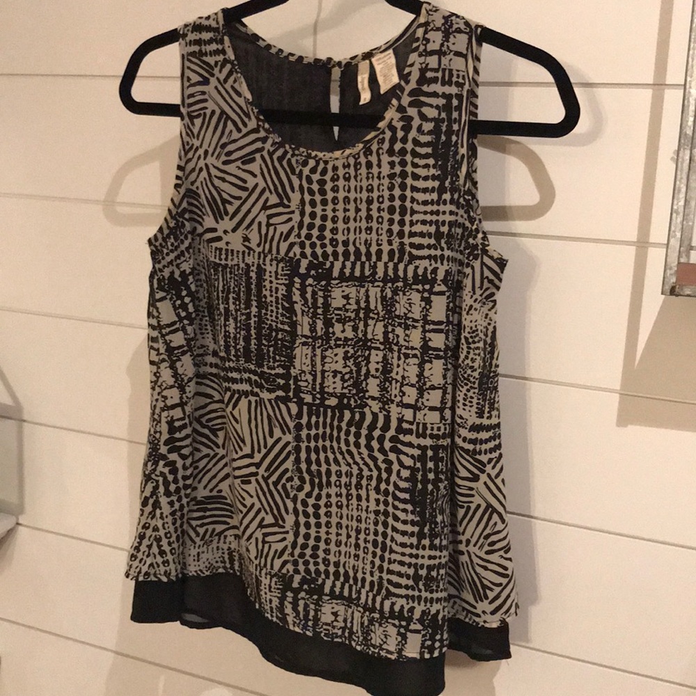 Black & Beige double layer sleeveless top- Small